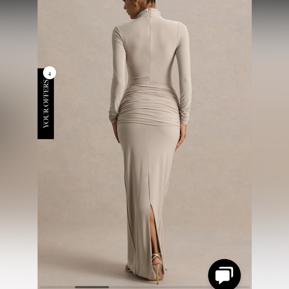 Club L London Myra Champagne High-Neck Maxi Dress Ruched Detailing - Picture 2 of 3
